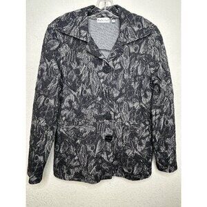 Habitat Jacket Womens Small Black Cream Geometric Pockets Peplum Classic Office